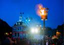 The beacon alight in King's Lynn, marking the Queen's Platinum Jubilee