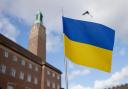 The Ukrainian flag flying near Norwich City Hall