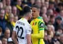 Jack Harrison of Leeds and Max Aarons clashed as Norwich City lost 2-1 at Carrow Road in October