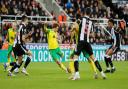 Josh Sargent of Norwich has a shot on goal during the Premier League match at St. James's Park, Newcastle