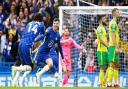 Mason Mount of Chelsea celebrates scoring his sides 1st goal during the Premier League match at Stamford Bridge
