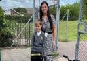 Assistant headteacher Gemma Hurren and Oliver Grant who won the pod.