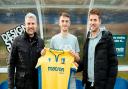 Norwich United boss Steve Eastaugh, left, with Liam Jackson, and assistant manager Andy Eastaugh