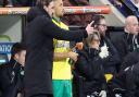 Norwich City head coach Daniel Farke relays his instructions to Moritz Leitner ahead of his Carrow Road bow, in the 1-0 win over 10-man Middlesbrough at Carrow Road. Picture: Paul Chesterton/Focus Images