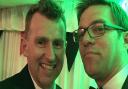 Nigel Owens was guest speaker at the Wymondham Rugby Club fundraising dinner.  Pictured in a selfie with Glen Allott