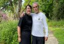 Leanne Harvey, chef at Fairhaven Woodland and Water Garden, with Stone Roses frontman Ian Brown
