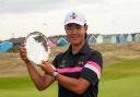 Kris Kim with the silverware after his play-off triumph in the McGregor Trophy at Hunstanton