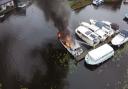 Drone footage captured moment boat on Norfolk Broads burst into flames