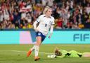 Lauren Hemp celebrates after scoring England's equaliser against Colombia