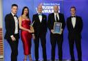 Sekura Mobile Intelligence won two awards at the EDP Business Awards 2023. Pictured are (left to right) Paul Joiner, Georgia Harvey, Matt Cooper and Ben Norton from Sekura and David Sloman (Growth Business of the Year sponsor - Ashtons Legal)