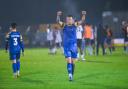 Linnets skipper Josh Coulson celebrates victory over Bishop's Stortford at The Walks in October