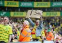 Norwich City fans at Carrow Road during their Championship meeting with Ipswich Town