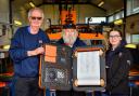 From left Derek Greening, Geoff Needham and Louise Kyle after signing the RNLI's Connecting our Communities scroll at Hunstanton lifeboat station