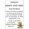 JEREMY and HEIDI (nee Kimber) WRIGHT