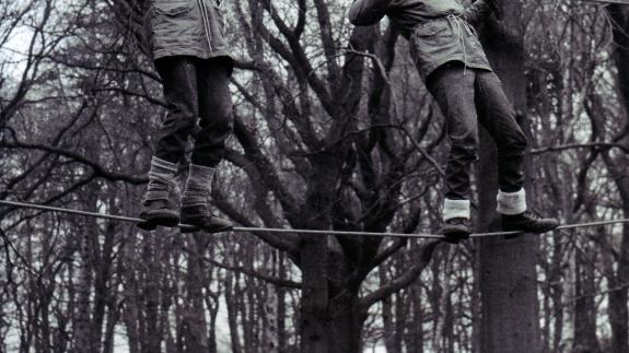 Eastern Daily Press: Holt Hall endeavour course was nearing the end of its two week run when Peter Lown, of Lowestoft, and Roger Booth, of King's Lynn, were caught going over the assault course, dated 6th January 1964. Photo: Archant Library Eastern Daily Press: Holt Hall endeavour course was nearing the end of its two week run when Peter Lown, of Lowestoft, and Roger Booth, of King's Lynn, were caught going over the assault course, dated 6th January 1964. Photo: Archant Library