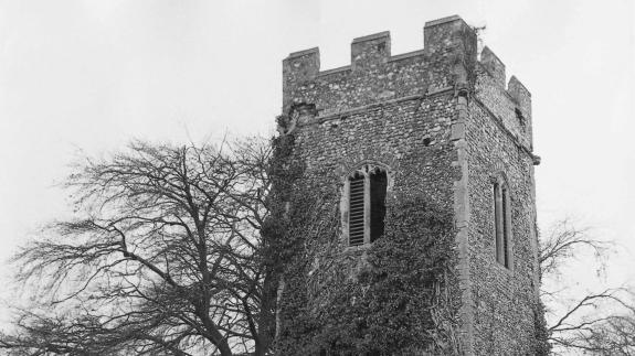 Eastern Daily Press: All that remained of the Church of All Saints, Hainford, the tower and vestry in 1973 Eastern Daily Press: All that remained of the Church of All Saints, Hainford, the tower and vestry in 1973