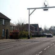The Magpie sign overhanging the A140 at Little Stonham was struck by a vehicle on Tuesday