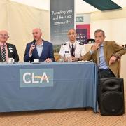 Rural crime discussion at the Royal Norfolk Show. From left: Cath Crowther, Giles Orpen-Smellie, David Powles, Chief Constable Paul Sanford, Gavin Lane and PC Chris Shelley