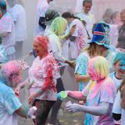 Paints being thrown ahead of the 5K colour run at Charles Burrell Centre on Staniforth Road in Thetford