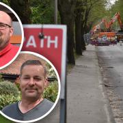 Jason Chadwick (upper inset) and Darryl Eastell (lower inset), who both run businesses near Sweet Briars Road, said they were frustrated by the how prolonged the closure had been.