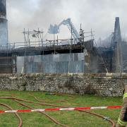 Scenes at St Mary's Church in Beachamwell as fire crews tackled the fire.