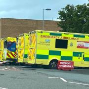 Ambulances queuing outside the Norfolk and Norwich University Hospital on Tuesday October 12 2021.