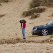 Kristen Stewart, who plays Princess Diana, on Hunstanton beach for the filming of 'Spencer'.