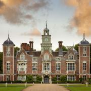 The South Front at Blickling Estate, Norfolk. Blickling is a turreted red-brick Jacobean mansion, sitting within beautiful gardens and parkland.