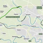 The route of the proposed Western Link. Pic: Norfolk County Council.