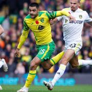 Ozan Kabak during one of his charges forward during Norwich City's defeat to Leeds