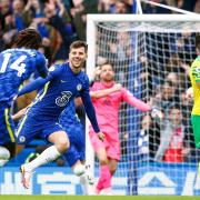 Mason Mount of Chelsea celebrates scoring his sides 1st goal during the Premier League match at Stamford Bridge