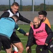 Norwich City players in training at the Lotus Training Centre at Colney