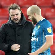 Daniel Farke and Temmu Pukki discuss a dismissed penalty call after Norwich City's defeat at Watford last season