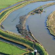 An aerial shot of the River Yare after construction of new, EA-funded set-back banks.