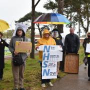 Protestors outside the QEH hospital in King's Lynn, organised by King's Lynn Trades Council