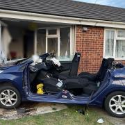 End terrace crash at Fleming Court, March, where a Peugeot careered into it.