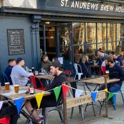 Customers enjoying a drink outside the St Andrews Brew House on Saturday afternoon