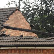 The completely destroyed roof of a bungalow destroyed by fire in Meadow Close, Narborough.