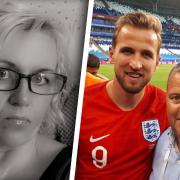 Karen Hogg is pictured on the left, with her nephew Harry Kane and husband Eric on the right during the Russia World Cup 2018