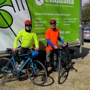 John Pinnington and Paul Appleby, who are cycling 480 miles across the UK, for Emmaus Norfolk and Waveney homeless support charity.