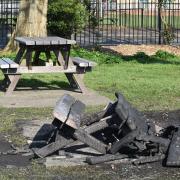 The destroyed picnic bench at Fen Park in Kirkley. Picture: Mick Howes