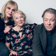 Jan Etherington, pictured with Joanna Lumley and Roger Allam recording the first series of Conversations From A Long Marriage in 2019