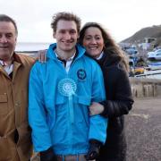 Harry Gwynne, the Brexit Party's candidate for North Norfolk in the 2019 General Election, centre, with shellfish fisherman Paul Lines and Brexit Party East of England MEP June Mummery. Picture: Stuart Anderson