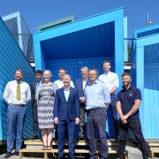 Dignitaries at the official opening of Eastern Edge - 72 contemporary beach huts on Lowestoft seafront.