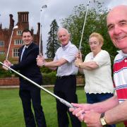 Richard Tidy from Dunston Hall, Dr Tony Page from Norfolk Heart Trust and organisers Angie and Jack Parker prepare for the 2015 charity golf day. Picture by SIMON FINLAY.