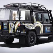 Land Rover's Rugby World Cup 2015 Defender with bespoke display cabinet for  the Webb Ellis Cup.