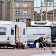 A group of Travellers illegally set up camp on a car park on Belvedere Road in Lowestoft.