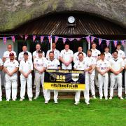 Players from Grimston and the Lee Calton XI before the match got under way at Grimston