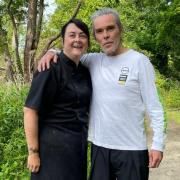Leanne Harvey, chef at Fairhaven Woodland and Water Garden, with Stone Roses frontman Ian Brown