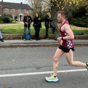 Mark Armstrong on the home straight at the St Neots Half Marathon